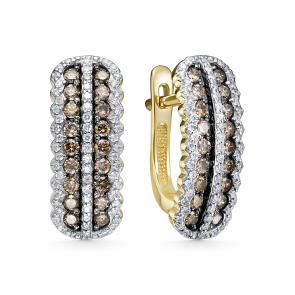 Серьги из лимонного золота ЮК Клондайк с бриллиантом и коньячным бриллиантом KL02-01202-03-007-02-01 фото