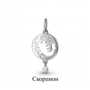 Серебряная подвеска Знак зодиака Скорпион AQUAMARINE с фианитом А23197А фото