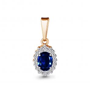 Подвеска из золочёного серебра AQUAMARINE с фианитом и гидротермальным сапфиром А24520АБ-п фото