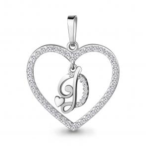 Серебряная подвеска-буква Д AQUAMARINE с фианитом А24686А фото