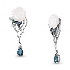 Серебряная подвеска AQUAMARINE с фианитом, гидротермальным сапфиром, гидротермальным изумрудом, Лондон топазом и перламутром А2477408АБГ фото