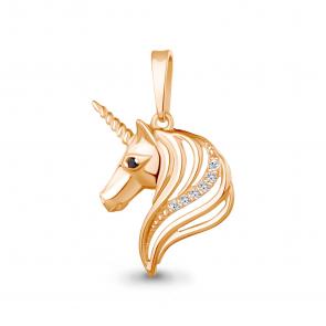 Подвеска из золочёного серебра AQUAMARINE с фианитом и ювелирным кристаллом А24837АЧ-п фото