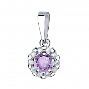 Серебряная подвеска AQUAMARINE с фианитом и аметистом А2503104А фото