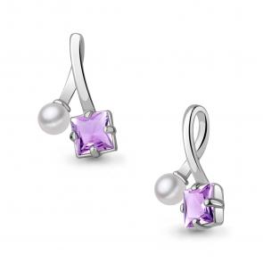 Серебряная подвеска AQUAMARINE с аметистом и жемчугом А2533004 фото