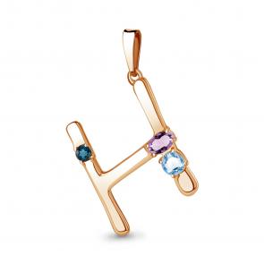 Подвеска-буква Н из золочёного серебра AQUAMARINE с аметистом и топазом А2536041-п фото