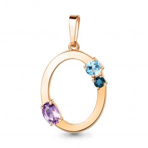 Подвеска-буква О из золочёного серебра AQUAMARINE с аметистом и топазом А2536141-п фото