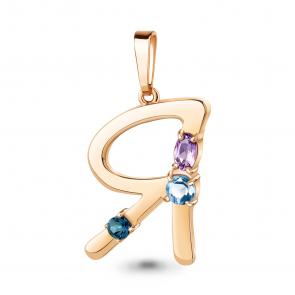 Подвеска-буква Я из золочёного серебра AQUAMARINE с аметистом и топазом А2537841-п фото