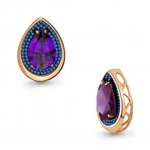 Подвеска из золочёного серебра AQUAMARINE с аметистом и гидротермальным сапфиром А2542584Б-п фото