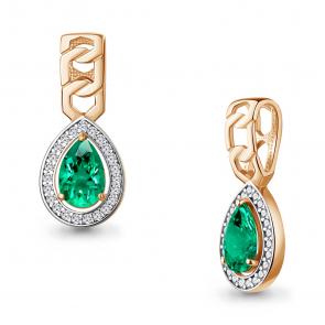 Подвеска из золочёного серебра AQUAMARINE с фианитом и гидротермальным изумрудом А25436АГ-п фото