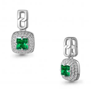 Серебряная подвеска AQUAMARINE с фианитом и гидротермальным изумрудом А25437АГ фото