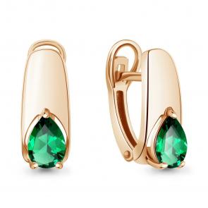 Серьги из золочёного серебра AQUAMARINE с гидротермальным изумрудом А400041П-п фото