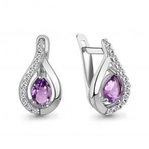 Серебряные серьги AQUAMARINE с фианитом и аметистом А40009804А фото