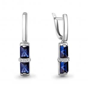 Серебряные серьги AQUAMARINE с фианитом и гидротермальным сапфиром А400105АБ фото