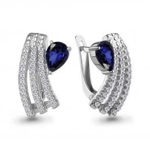 Серебряные серьги AQUAMARINE с фианитом и гидротермальным сапфиром А400114АБ фото