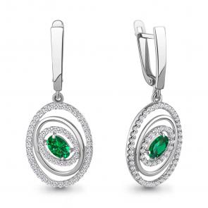 Серебряные серьги AQUAMARINE с фианитом и гидротермальным изумрудом А400140АГ фото