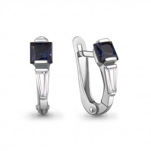 Серебряные серьги AQUAMARINE с фианитом и гидротермальным сапфиром А400182Н фото