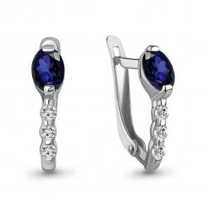 Серебряные серьги AQUAMARINE с фианитом и гидротермальным сапфиром А400202АБ фото
