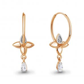 Серьги-трансформеры из золоченого серебра AQUAMARINE с фианитом А400254А-пк фото