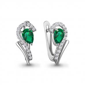 Серебряные серьги AQUAMARINE с фианитом и гидротермальным изумрудом А400302АГ фото