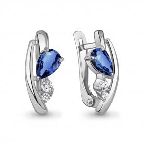 Серебряные серьги AQUAMARINE с фианитом и гидротермальным сапфиром А400311АБ фото