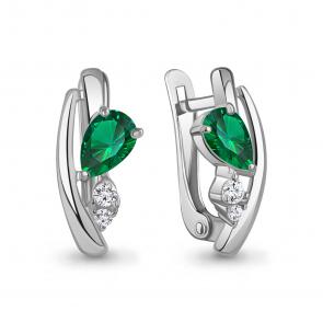 Серебряные серьги AQUAMARINE с фианитом и гидротермальным изумрудом А400311АГ фото
