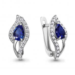 Серебряные серьги AQUAMARINE с фианитом и гидротермальным сапфиром А400324АБ фото