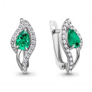 Серебряные серьги AQUAMARINE с фианитом и гидротермальным изумрудом А400324АГ фото