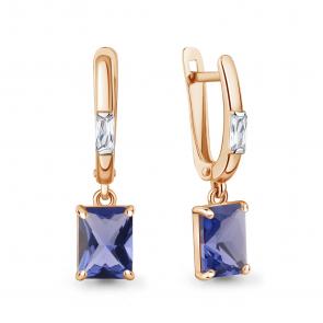 Серьги из золочёного серебра AQUAMARINE с фианитом и танзанитом А400382603-п фото