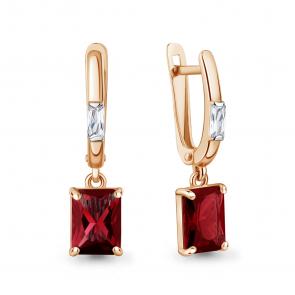 Серьги из золочёного серебра AQUAMARINE с фианитом и гранатом А40038285-п фото