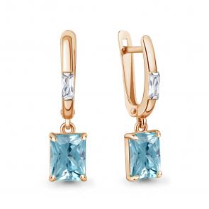 Серьги из золочёного серебра AQUAMARINE с фианитом и турмалином А40038288-п фото