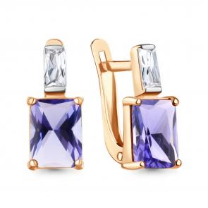 Серьги из золочёного серебра AQUAMARINE с фианитом и танзанитом А400383603-п фото