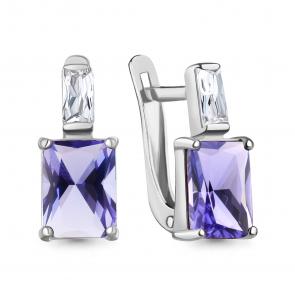 Серебряные серьги AQUAMARINE с фианитом и танзанитом А400383603 фото