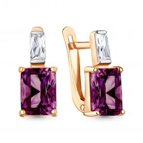 Серьги из золочёного серебра AQUAMARINE с фианитом и аметистом А40038384-п фото
