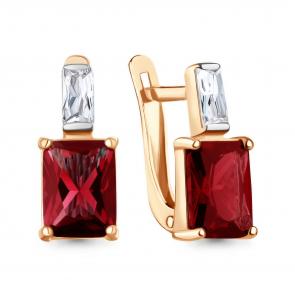 Серьги из золочёного серебра AQUAMARINE с фианитом и гранатом А40038385-п фото