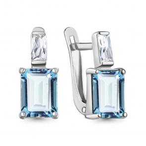 Серебряные серьги AQUAMARINE с фианитом и турмалином А40038388 фото