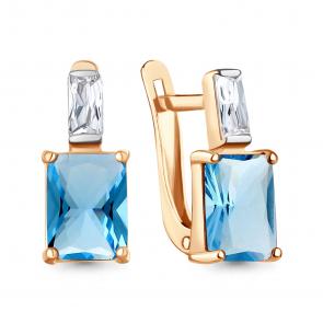 Серьги из золочёного серебра AQUAMARINE с топазом и фианитом А40038392-п фото