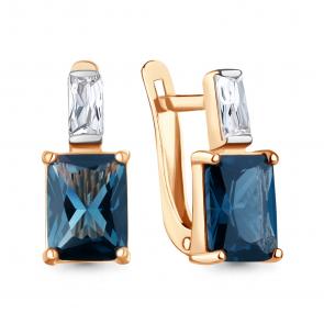 Серьги из золочёного серебра AQUAMARINE с фианитом и Лондон топазом А40038393-п фото