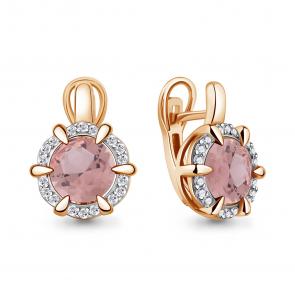 Серьги из золочёного серебра AQUAMARINE с фианитом и морганитом А40046990А-п фото