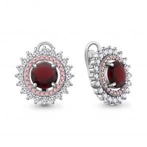 Серебряные серьги AQUAMARINE с фианитом, гранатом и турмалином А40047085АВ фото