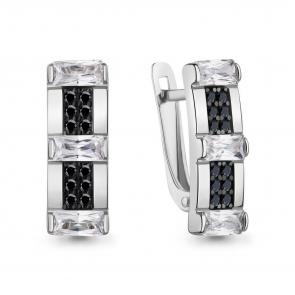 Серебряные серьги AQUAMARINE с фианитом и ювелирным кристаллом А400496АЧ фото