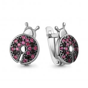 Серебряные серьги AQUAMARINE с рубиновым корундом и ювелирным кристаллом А400502ВЧ фото