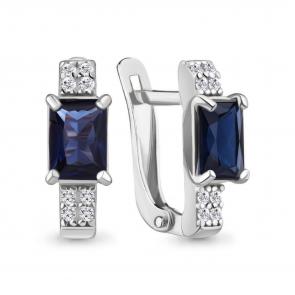 Серебряные серьги AQUAMARINE с фианитом и гидротермальным сапфиром А400529АБ фото