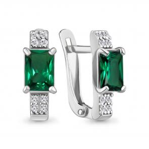 Серебряные серьги AQUAMARINE с фианитом и гидротермальным изумрудом А400529АГ фото