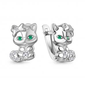 Серебряные серьги AQUAMARINE с фианитом и гидротермальным изумрудом А400541АГ фото