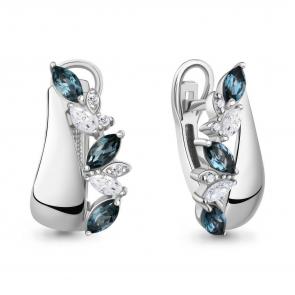 Серебряные серьги AQUAMARINE с фианитом и Лондон топазом А40054808А фото