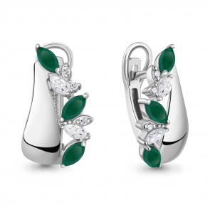 Серебряные серьги AQUAMARINE с фианитом и агатом А40054809А фото