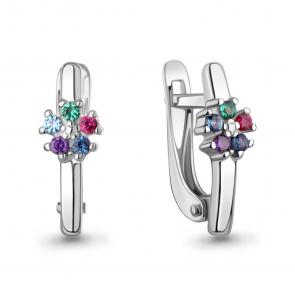 Серебряные серьги AQUAMARINE с топазом, фианитом, гидротермальным сапфиром, гидротермальным изумрудом и рубиновым корундом А400557БВГД фото