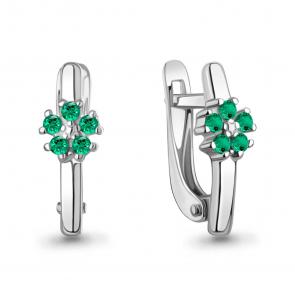 Серебряные серьги AQUAMARINE с гидротермальным изумрудом А400557Г фото