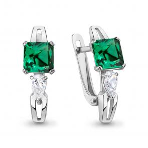 Серебряные серьги AQUAMARINE с фианитом и гидротермальным изумрудом А400565П фото