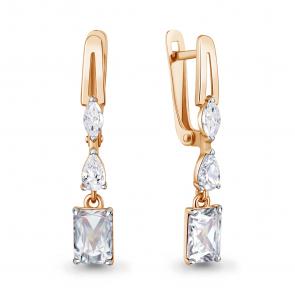 Серьги из золочёного серебра AQUAMARINE с фианитом А400617-п фото